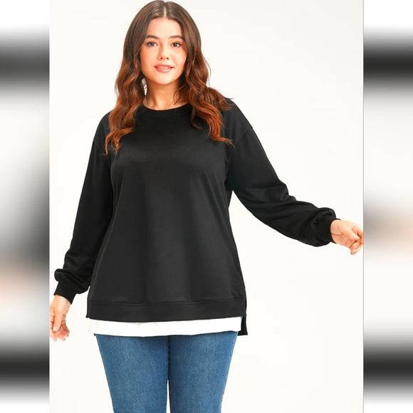 Solid Contrast Zipper Side Lantern Sleeve Sweatshirt - Picture 2 of 5